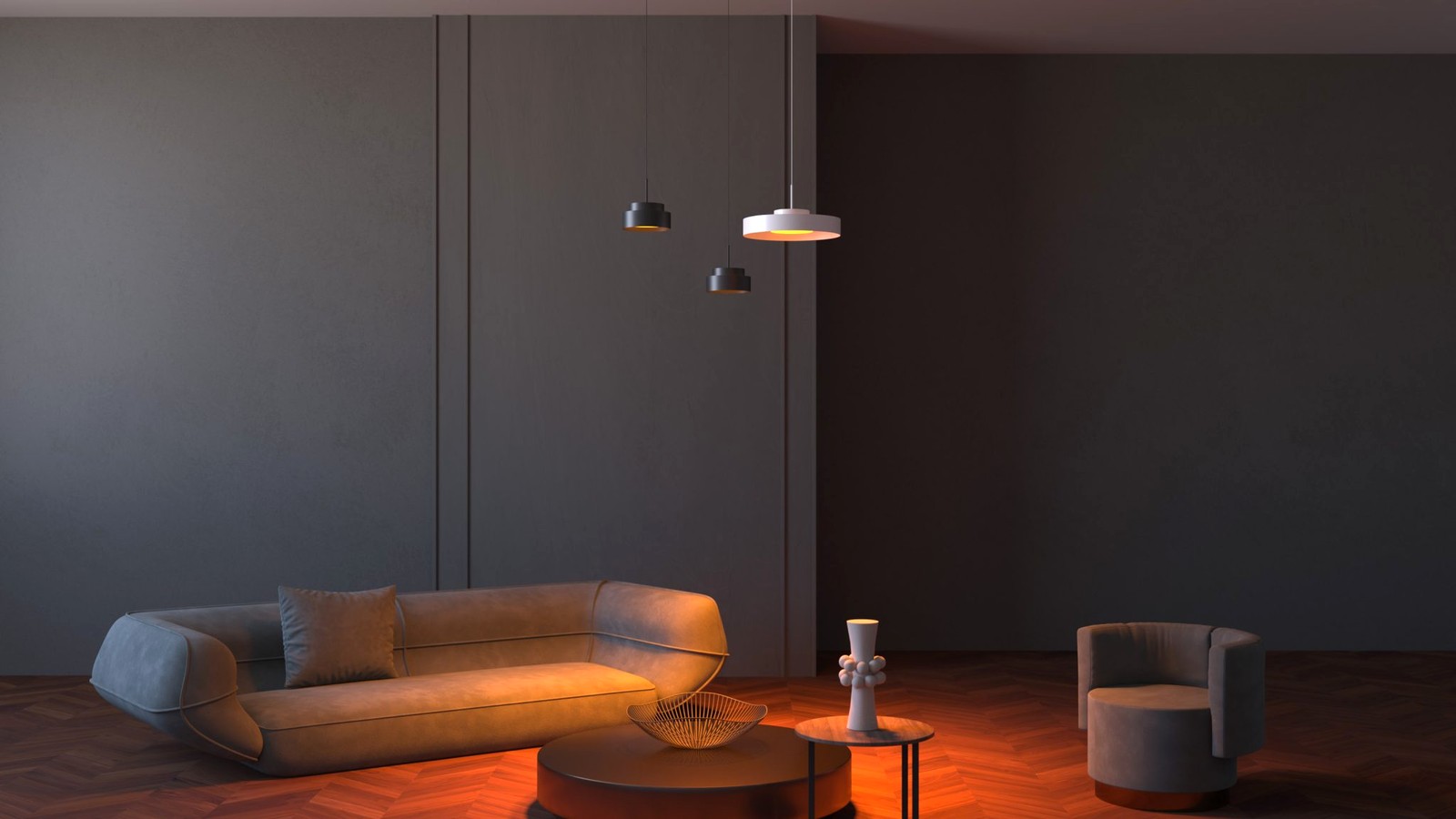 Smart lighting showroom with pendants